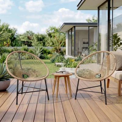 Outsunny Lot 2 Chaises Acapulco Rotin Acier Balcon Véranda