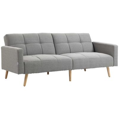 HOMCOM 2-in-1 slaapbank 205 x 88 cm met bedfunctie, bank met zitkussen, linnenlook grijs