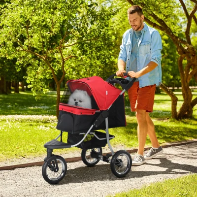PawHut Hondentrolley hondenbuggy katten PetStroller met 3 wielen opvouwbaar Oxford rood