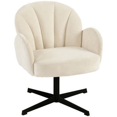 HOMCOM Fauteuil Pivotant Velours Beige Salon Rembourré Coquille