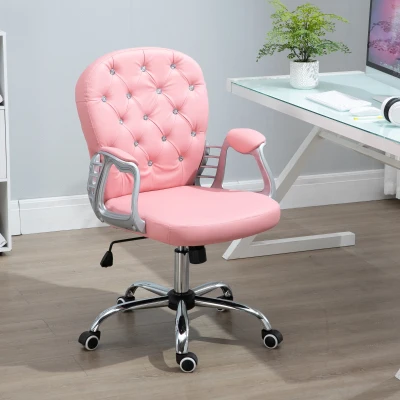 Vinsetto Ergonomische kantoorstoel directiestoel gestoffeerde rugleuning PU roze