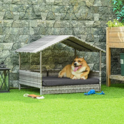 PawHut Hondenkennel Huisdierbed Hondenmand, weerbestendig, afneembaar kussen, Grijs