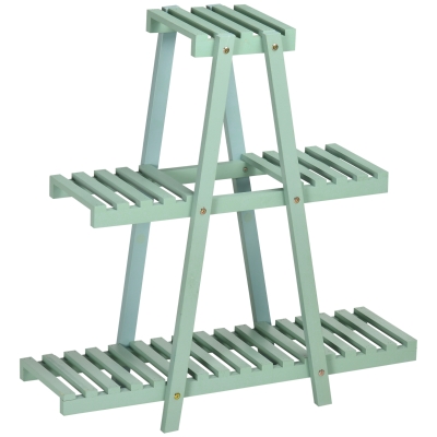 Outsunny plantenrek, bloemenrek met 3 treden, plantentrap voor 6 bloempotten, plantenstandaard voor tuin, balkon, hout, lichtgroen, 76 x 26 x 76 cm