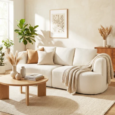 HOMCOM Canapé 3 Places 260cm Chenille Rembourré Blanc Crème
