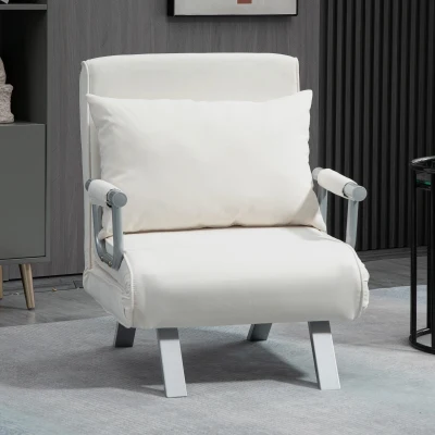 HOMCOM Relaxsessel Liegesessel Sessel, Liegefunktion, Gästebett, 65 cm x 69 cm x 80 cm, Cremeweiß