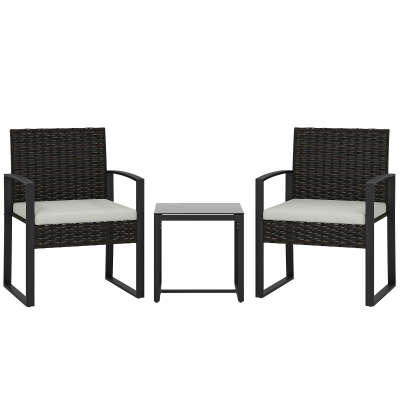 Outsunny Rattan Bistroset, 3-delig tuinmeubelset met 2 tuinstoelen, salontafel, afneembare kussens crème