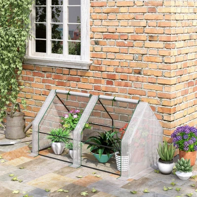Outsunny Mini kas, broeikas, 2 ritssluitingdeuren, scheurbestendige folie, metalen frame, 1,8 x 1 x 1 m, wit.