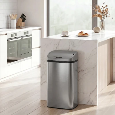 HOMCOM Poubelle Capteur 48L Acier Inoxydable Argent