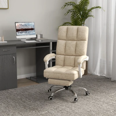 Vinsetto Bürostuhl mit Massage- & Wärmefunktion, Fußstütze, verstellbar, bis 120kg, Beige