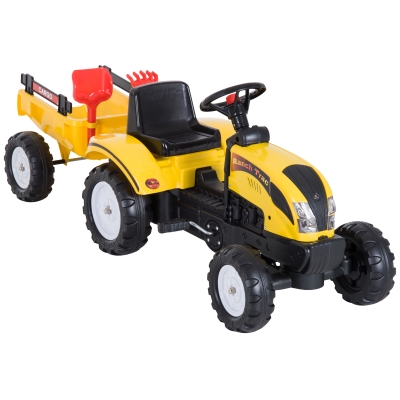 HOMCOM Trapauto met aanhanger tractor traptractor vanaf 3 Jaar speelgoed kinderen geel