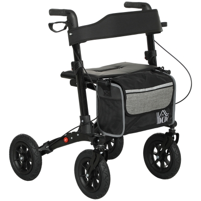 HOMCOM Déambulateur 4 Roues Pliable Aluminium Siège Noir