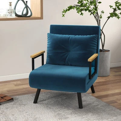 HOMCOM Relaxfauteuil in Scandinavisch design, ligfauteuil, leesfauteuil. incl. kussen met knoopafwerking, Zwart + Naturel
