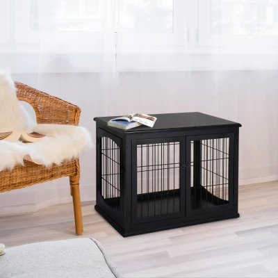 PawHut Hondenkooi voor thuis binnen hondenbench hondenhuis huisdier 2 deuren zwart