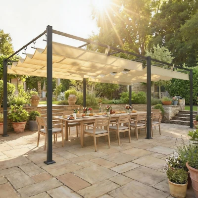 Outsunny Pergola 5,7x2,95m Toit Rétractable UV50+ Beige
