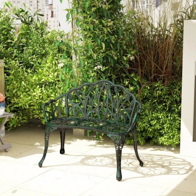 Outsunny Banc Extérieur 2 Places Aluminium Vert Antique