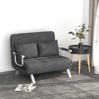 HOMCOM Tweepersoonsbank fauteuil armleuning opklapbed logeerbed chaise longue 3-in-1 grijs