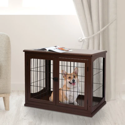 PawHut Hondenbox, 2 ingangen, afsluitbaar, MDF en metaal, 58,4 x 81,3 x 66 cm, Zwart