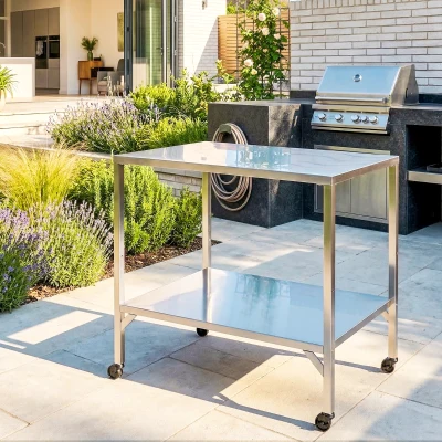 Outsunny Chariot Barbecue Acier Inox 85x60x92cm Extérieur Argenté