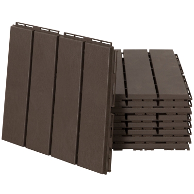 Outsunny set van 9 vloertegels, klikmechanisme, houtnerf, bruin, 30 x 30 x 2 cm (afmetingen per tegel)
