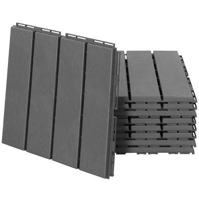 Outsunny set van 9 vloertegels, klikmechanisme, houtnerf, zwart, 30 x 30 x 2 cm (afmetingen per tegel)