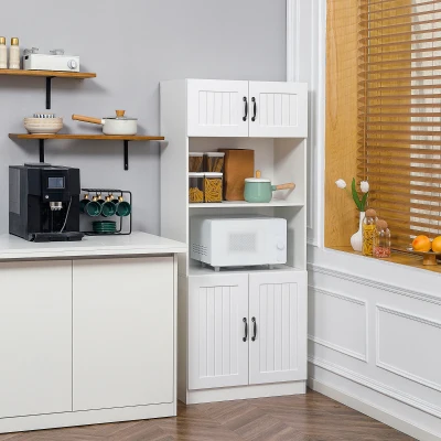 HOMCOM Keukenkast Keukenbuffet Kast, landelijke stijl, 2 kasten, 2 planken, 70 cm x 40 cm x 170 cm Wit + Zwart