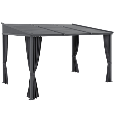 Outsunny Pergola 3,65m x 2,55m paviljoen met schuifdak, grijze gordijnen