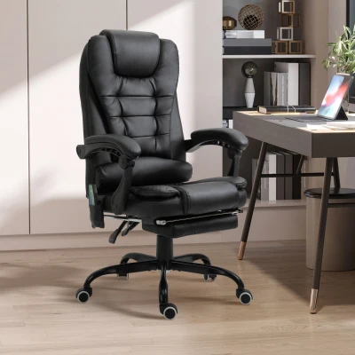 Vinsetto Massagestoel directiestoel met voetensteun, verstelbare rugleuning PVC zwart