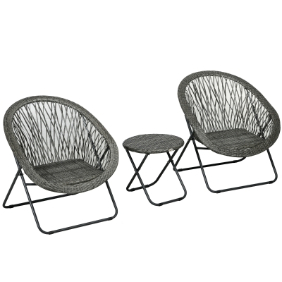 Outsunny Tuinmeubelset, 3-delig, rotanlook, 2 stoelen, 1 tafel, inklapbaar, Grijs