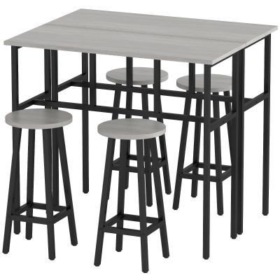 HOMCOM 6-delige eetset 2 bartafel met 4 stoelen in industrieel design grijs