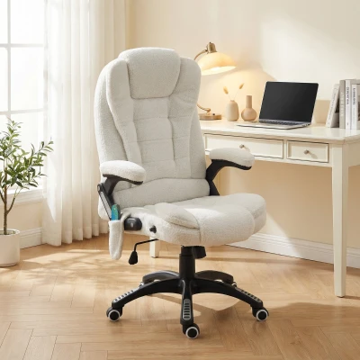 Vinsetto Bureaustoel met massagefunctie, verstelbaar in hoogte, 67 x 74 x 107-116 cm, wit