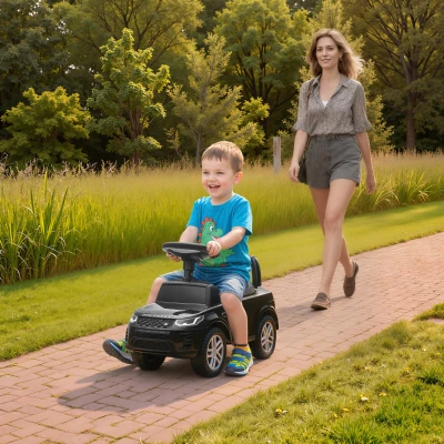 AIYAPLAY Correpasillos Infantil con Licencia Land Rover Vehículo para Empujar Claxon Sonidos de Motor Almacenamiento Bajo el Asiento Negro