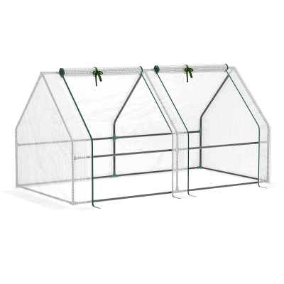 Outsunny Mini kas, broeikas, 2 ritssluitingdeuren, scheurbestendige folie, metalen frame, 1,8 x 1 x 1 m, wit.