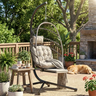 Outsunny Fauteuil Suspendu avec Support Gris Clair Pliante