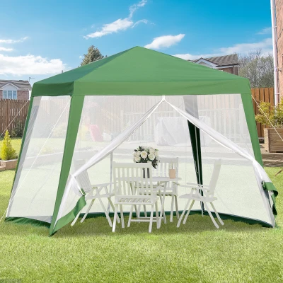 Outsunny Tuinpaviljoen paviljoen partytent tuintent met muggengaas beige 3 x 3 m
