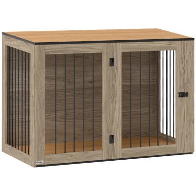 PawHut Hondenbox, huisdierenbox voor grote honden, hondenhuis, Indoor, 106 x 60 x 76 cm, Eik