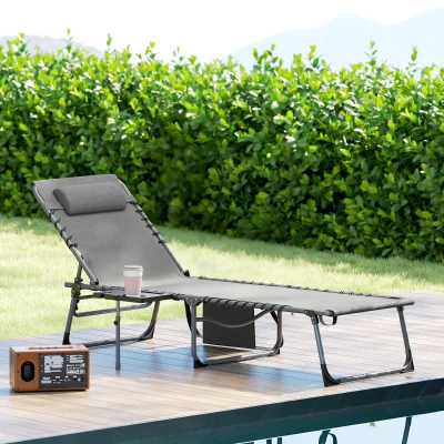 Outsunny Transat Pliable 5 Niveaux avec Tablette Gris Noir