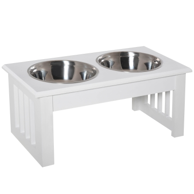 PawHut Honden-Voerstation, Antislip, 44 x 24 x 15cm, Wit, 0,9L per Bak
