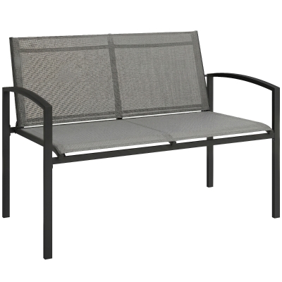 Outsunny Tuinbank 2-zits weerbestendig metalen outdoor zitbank met ademende zitting gebogen armleuningen 112 x 66 x 80 cm grijs