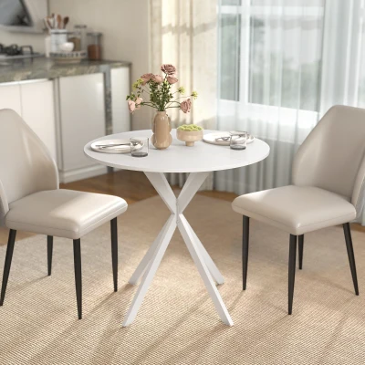 HOMCOM Round Industrial Dining Table 80cm - White
