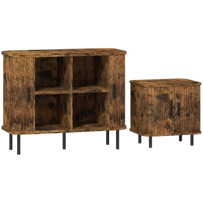 HOMCOM Sideboard Cabinet Tambour Doors Rustic Brown