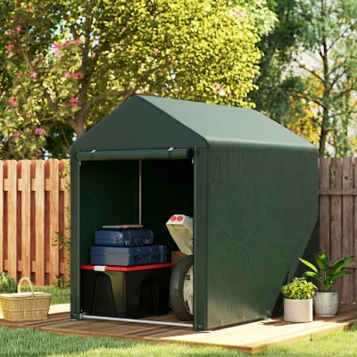 Outsunny Carpa de Jardín para Bicicletas 1,2x1,8x1,65 m con 2 Habitaciones Puerta con Cremallera Impermeable Anti-UV Verde