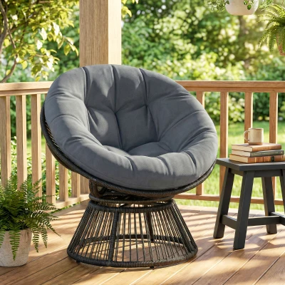 Outsunny Papasan-stoel 360° draaibaar Rieten stoel met Kussen Stalen frame Ronde Loungestoel Grijs