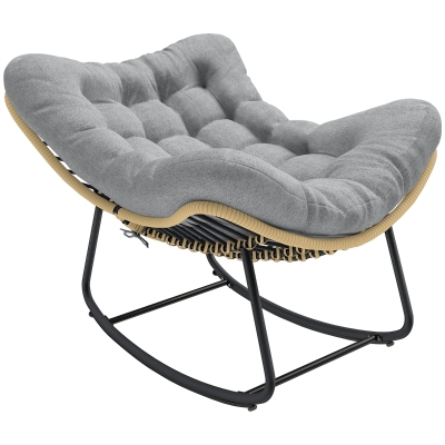 Outsunny Rattan Schommelstoel Tuinligstoel met dikke kussens, Tuinschommel tot 120 kg Binnen Buiten 87 x 110 x 70 cm Grijs