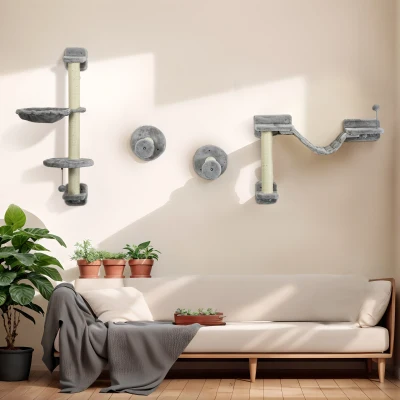 PawHut Parcours Mural Chat 4Pcs Hamac Gris