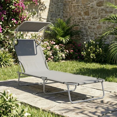 Outsunny Transat Pliable Gris Clair Dossier Inclinable 187x58x36cm