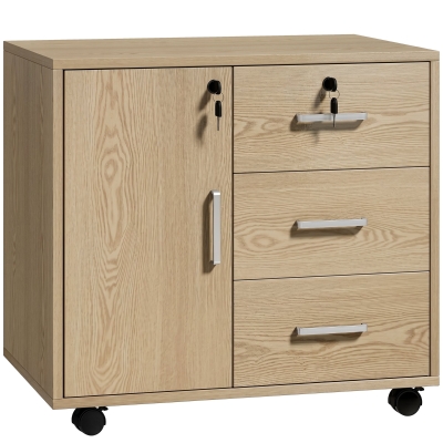 HOMCOM Caisson Bureau Verrouillable 3 Tiroirs Roulettes 40x60x56cm