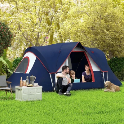 Outsunny Tunnel Camping Tent 5-6 Man Water-Resistant Navy Blue