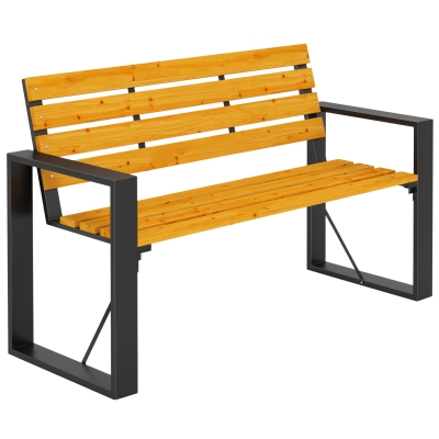 Outsunny Tuinbank 2-zits weerbestendig houten bank met lattenontwerp en armleuningen, houten zitbank tot 240 kg natuurlijk hout