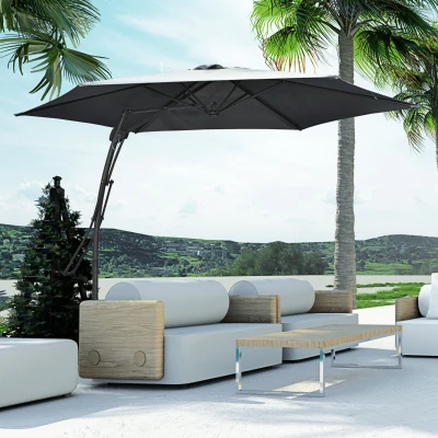 Outsunny Zweefparasol Ø293cm met zijhendel, kruisvoet, windbescherming, waterafstotend, donkergrijs