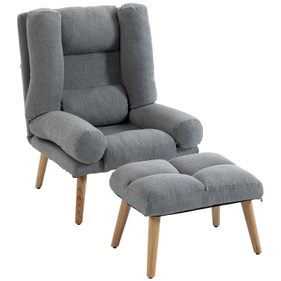 HOMCOM Recliner Armchair Adjustable Backrest Footstool Grey
